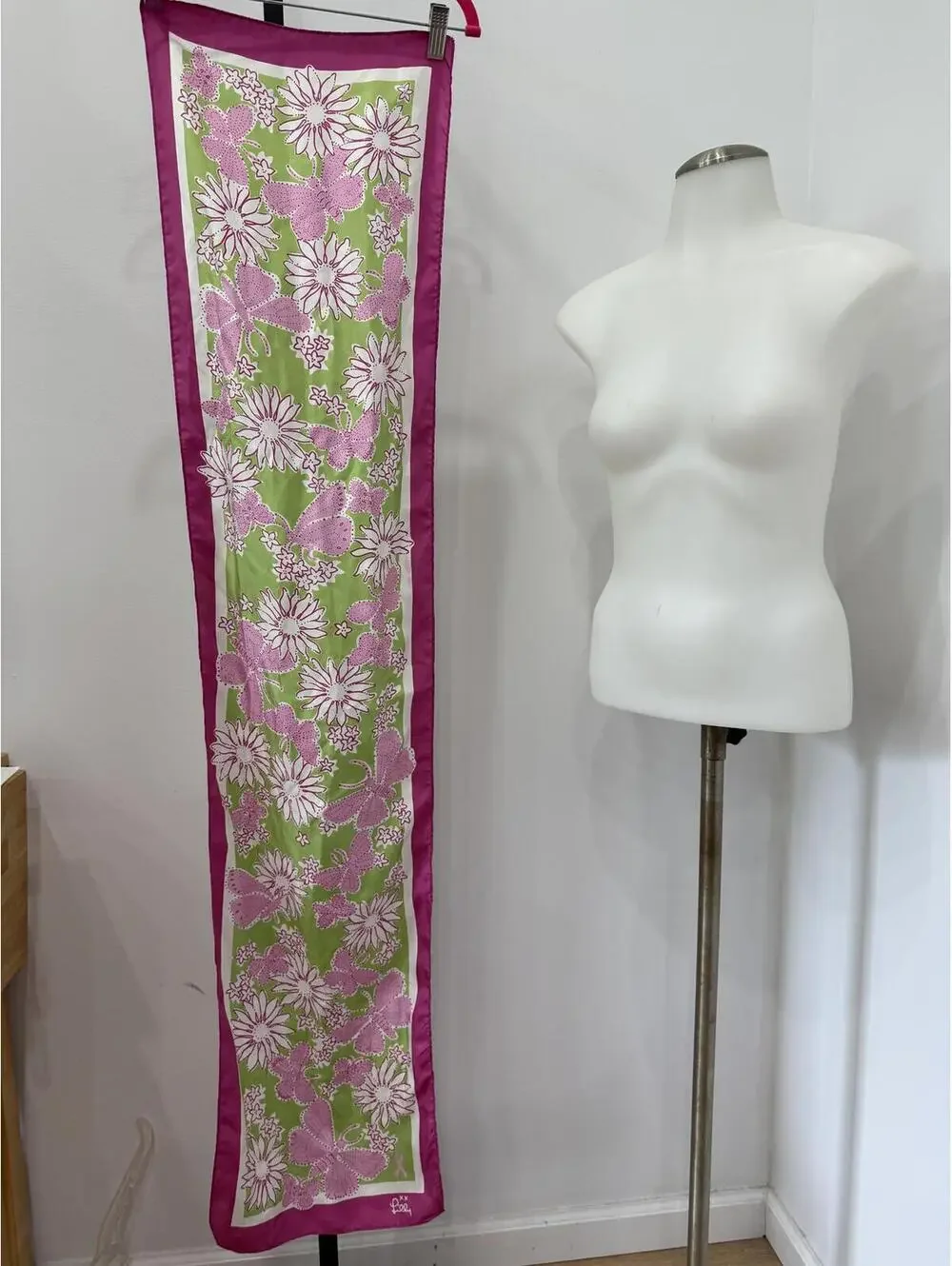 Lilly Pulitzer Breast Cancer Floral and Butterfly Patterned Silk Scarf